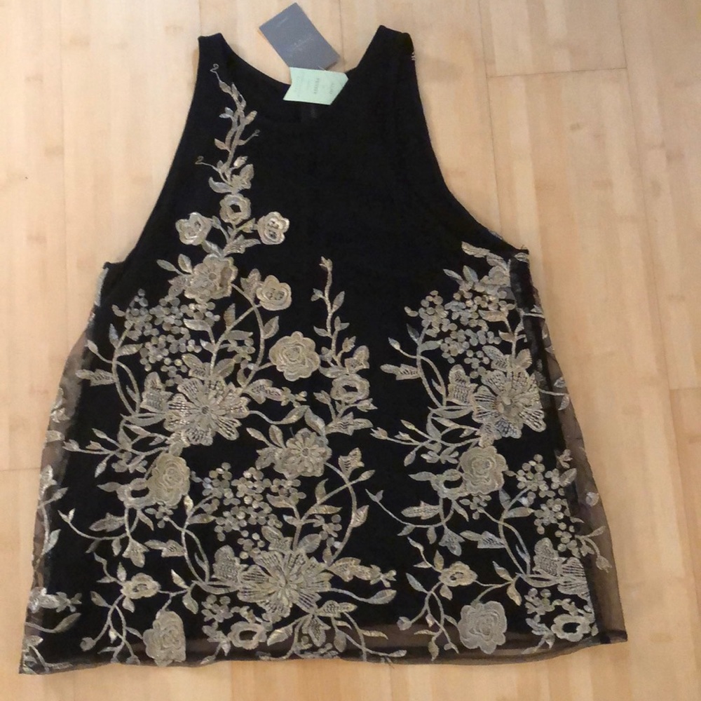 New with tags, two layer tank, with embroidery.